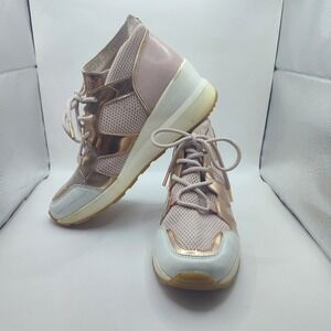 Michael Kors Markie Bootie Pink Sneakers Rose Gold Shoes Size 9.5 Stretch Knit